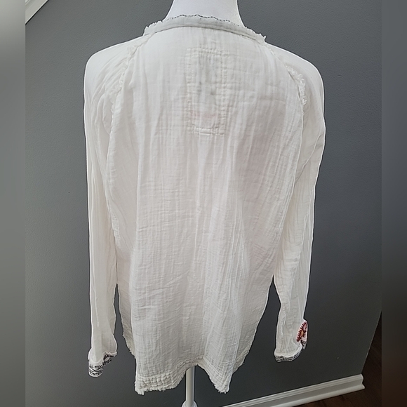 Johnny Was 100% Cotton Embroidered Tunic Tassels Blouse  Gauzy XS Oversized - Picture 6 of 8